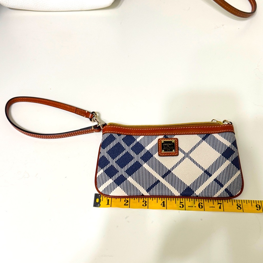 Dooney & Bourke Navy and Cream Plaid Wristlet